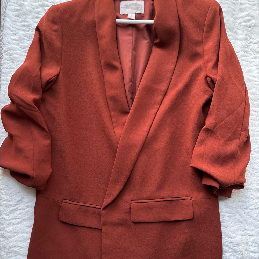 Ruched Sleeve Burnt Orange Blazer